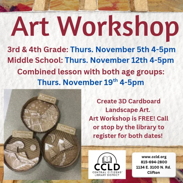 Art Workshop: 3rd & 4th Grade and Middle School