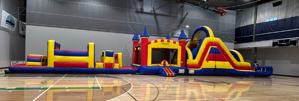 Colorful bounce house at Adventure Commons Funland.